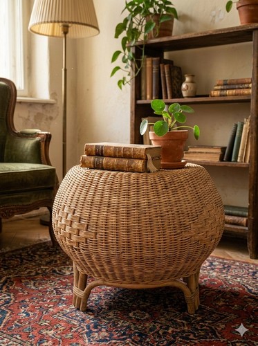 Tabouret vintage osier rotin - tabouret,