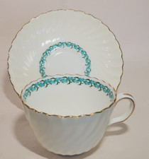 Minton Lady Rodney Cup & Saucer Aqua Buds Cream Rim Fluted Shape