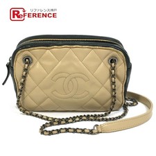 Chanel Cc Ballerine Bag Chain Shoulder Calf Leather Women'S Beige Black Used