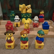 Vintage LEGO Duplo Primo Baby Building Blocks W/ People Animals Etc. Some Rattle