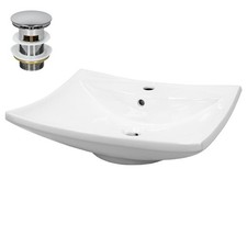 Lavabo en céramique blanc avec garniture de vidage lave-mains moderne 605x165 mm