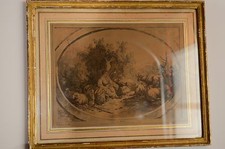 Antique Print JB Huet Gravure Framed Le Midi NR 547 Rare 