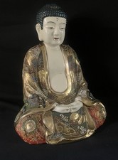 Bouddha Satsuma en faïence émaillée et dorée, Japon, 33,5 cm