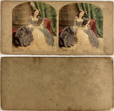 Woman in an Chair, Vintage Albumen Print, ca.1860, Stereo Print Vintage a