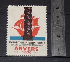 CINDERELLA 1930 VIGNETTE TIMBRE EXPOSITION COLONIALE MARITIME ANVERS ART FLAMAND