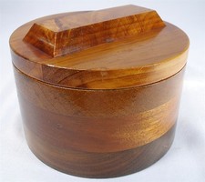 VINTAGE ROUND HAND MADE EXOTIC WOOD JEWELRY PIPE TOBACCO HUMIDOR DRESSER BOX 