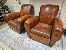 Fauteuils club - Paire de fauteuils en cuir