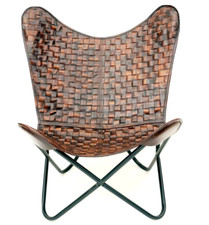 Authentique Cuir de Vache Papillon Chaise Vintage Maison & Chaise Bureau