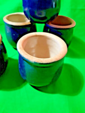 5 ancien pot de yaourts en gres bleu Marine
