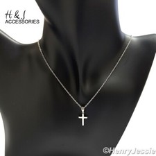 16"+2"WOMEN 925 STERLING SILVER SMALL PLAIN CROSS PENDANT CHAIN NECKLACE*AWN15