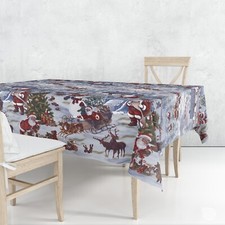 Nappe de Noël Toile cirée TRAINEAU bleu - Nappe cirée - Largeur 140 cm