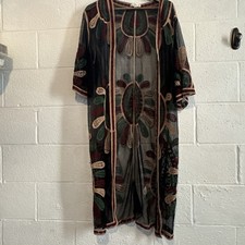 Now N Forever Sheer Embroidered Kimono Duster Jacket S/M Boho Festival Y2K