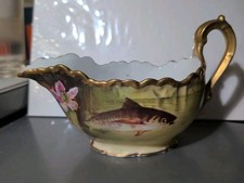 LIMOGES FRANCE GRAVY BOAT PAINTED FISH SIGNED Lazeyras Rosenfeld Lehman 