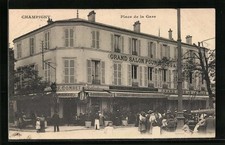 Old postcard Champigny, Place de la Gare, Grand Salon Pour Noges 1909 