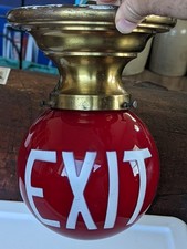 Vintage Ruby Red Glass Globe Light Fixture Art Deco Exit Theater Bar Sign