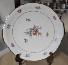 Plat Ancien - Limousine,Porcelaine de Limoges. Décor Floral. Bords Dorés.