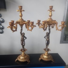 Paire Splendide Bougeoir Candelabre Bronze Doré  Femme Nue