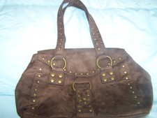 Banana Republic Dark Brown Suede Brass Studded Accent Two Handles Hobo Bag Tote
