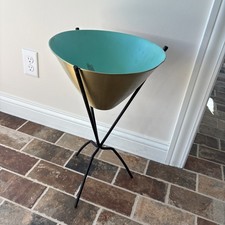 Vintage Brass Tripod Bullet Planter Inc Mid Century Modern metal stand Eames era