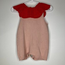 OEUF Baby Scalloped Knit Romper Pink Coral 12 Months