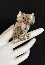 RARE GORGEOUS TOPAZ CRYSTAL MARCEL BOUCHER STERLING OWL BROOCH PIN