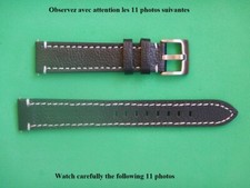 22mm EPS GENUINE LEATHER BRACELET MILITARY TYPE AVIATOR PILOT BLACK GRAINED
