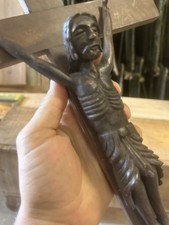 Christ Crucifix Art Populaire Bois Sculpté Ancien Statue Statuette Sculpture
