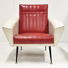 VINTAGE 1950 FRENCH BORDEAUX & WHITE BEIGE SKAI CHAIR 50S ROCKABILLY 50S