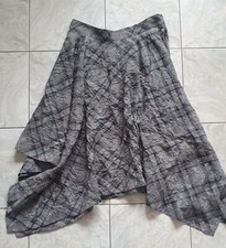 Myrine & Me Asymmetric Lagenlook Skirt Size L Grey Flare Plaid Floral Crinkled