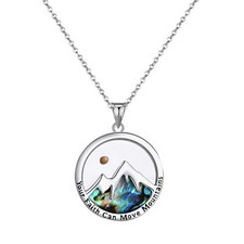 Women's Mustard Seed Mountain Christian Necklace Colorful Abalone Shell Pendant