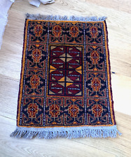Vintage Afghan Oriental DUCRET Wool Handmade Red Orange Small Rug 60x44cm