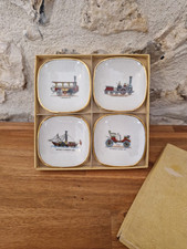 4 assiettes miniatures collection porcelaine Limoges Voitures anciennes Bateau