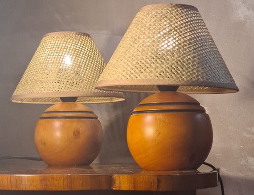 Paire lampe boule bois - paire,
