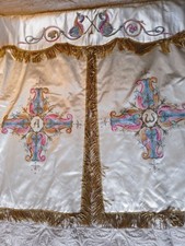 LONG. 170cm! CONOPEE TABERNACLE/PAINTED SILK/HANDMADE/GOLDEN FRINGES/ALTAR/XXth