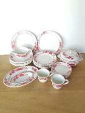 Dinette Ancienne HBCM Creil Montereau Faïence Fleurs Roses