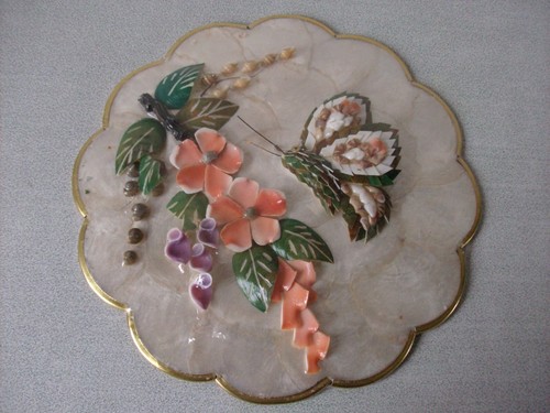 Cadre rond papillon - , bouquet