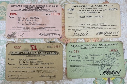 1926 railroad pass lot sal - 1926, ry