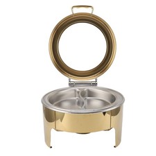Round Buffet Chafing Dish Gold Visual 90 Degree Flip Lid Stainless Steel 6L