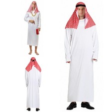 Mens Outfits Adult Costume 2-piece Set Fancy Dress Eid Festival Robe Arab Party