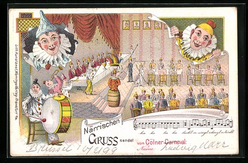 Lithographie carnaval fous - lithographie,