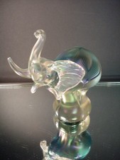 Scarce Abelman Art Glass Verre de Soie Elephant w/Pulled Feather Design C.1990