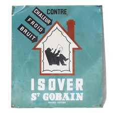 Antique 40cm x 45cm Unenamelled Sheet Metal Advertising Plate / Isover St Gobain