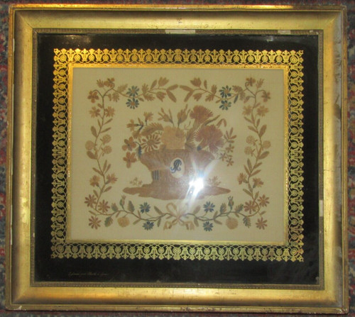 Ancien cadre broderie - cadre, fleur