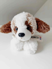 Peluche/Doudou Chien/Chiot Blanc Marron Chiné Écharpe Everest Billes 23cm  - CMP