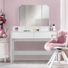 Coiffeuse avec miroir pliable moderne table de maquillage en MDF avec 2 tiroirs