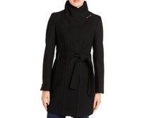 Calvin Klein Basket-Weave Faux Wrap Coat M Black M1018