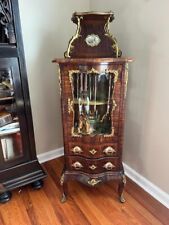 19th Century French Rosewood & Marquetry Louis XV Style Bombe Vitrine Bronze