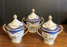 Set Of 3 TOURNAI Porcelain Creme Pots Lidded Bullion Cups 1760s Belgium 