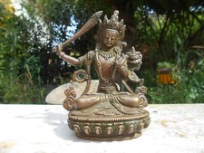 Ancienne statue Bouddha Manjushree Bronze Tibétain Népal Asie manjushri 15cm800g