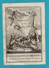 Pious image 18th century THE ANNOUNCEMENT TO THE SHEPHERDS (7 x 10.5 cm)